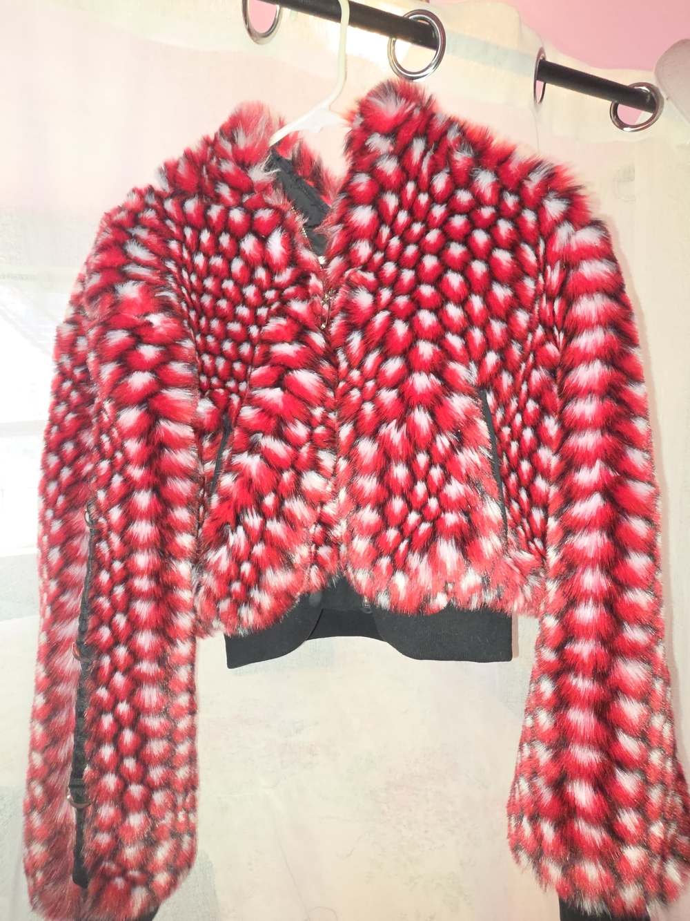 Better Be Red & White Faux Fur Teddy Bomber Jacket